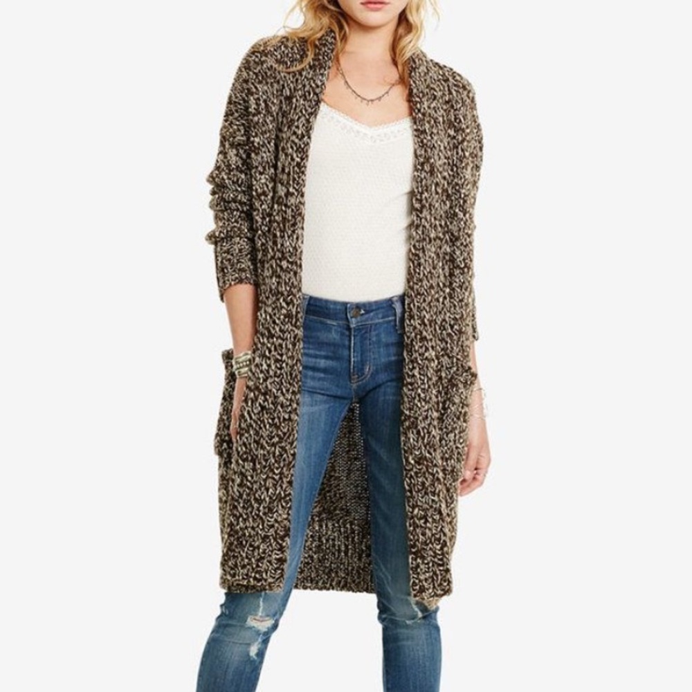 Ralph Lauren Denim & Supply brown ivory wool blend long open cardigan Sz XS